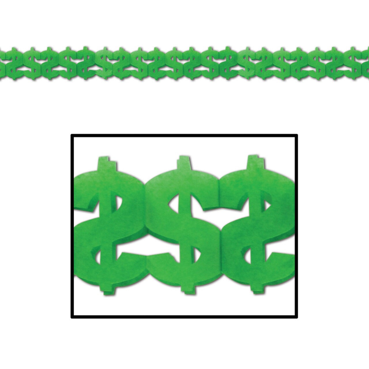 Party Central Club Pack of 12 Green Dollar Sign Casino Royale Tissue Paper Hanging Party Garlands 144"